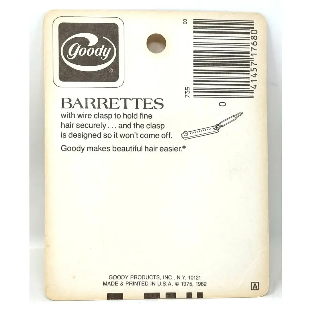 Vintage Goody Barrettes 2.5” Metal Clasp #735 White Black 1982 NIP (2)
